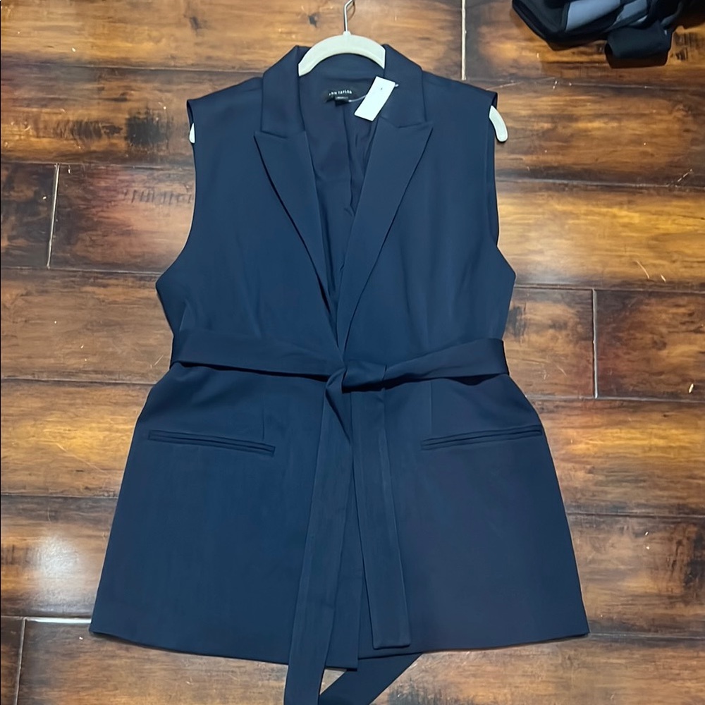 Ann Taylor Dark Blue Belted Vest